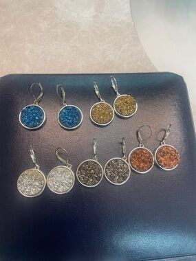 Round Druzy Drop Earrings in Blue, Gold, Silver, Brown, Copper
